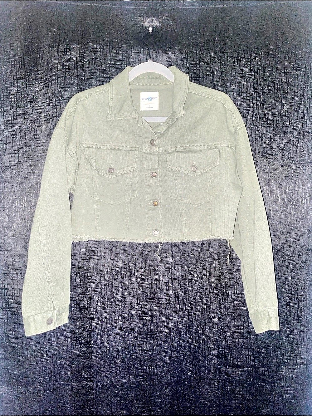 KHAKI & Blue  - Sage Cropped Jean Jacket with raw hem size small